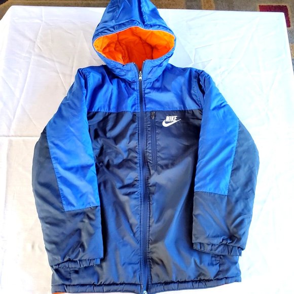 Boys Nike Sportswear Reversible Puffer Jacket Blue Navy Orange Size XL (18-20)